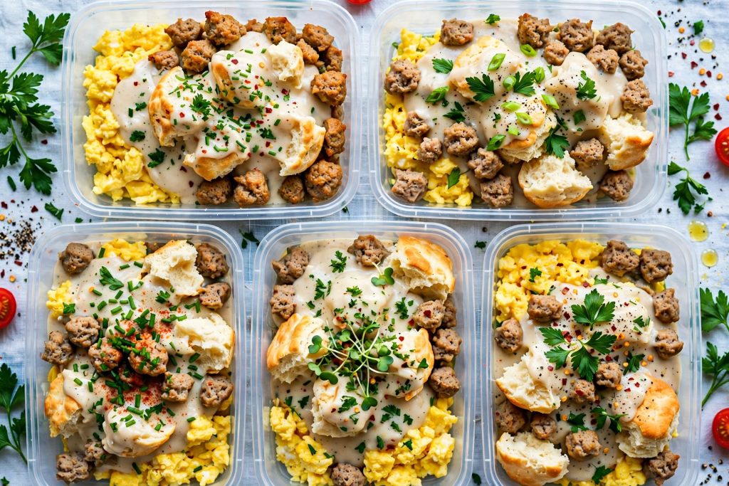 Meal Prep High Protein Biscuits & Gravy Breakfast Bowls – 28g Protein