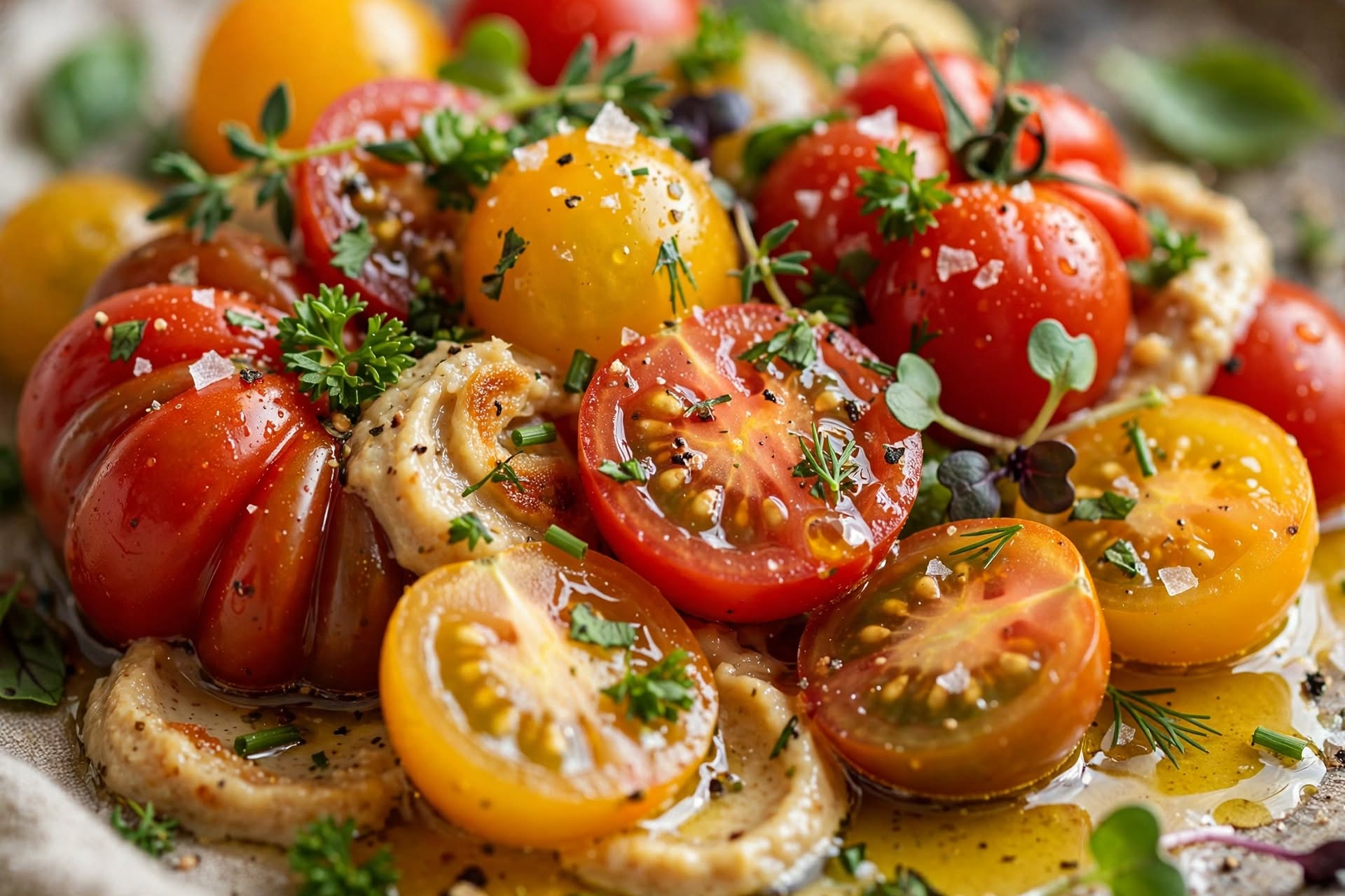 Heirloom Tomato Garlic Salad with Basil No Cooking
