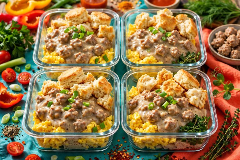 Meal Prep High Protein Biscuits & Gravy Breakfast