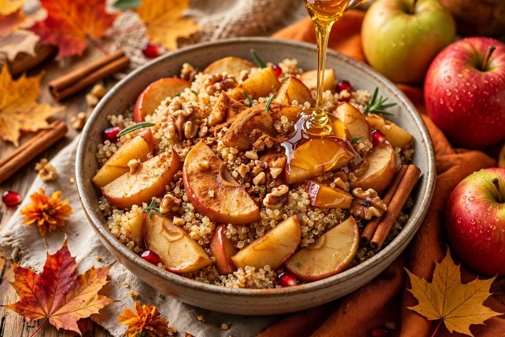 This Cinnamon Apple Breakfast Quinoa is warm, healthy & protein-packed! Tender apples, fluffy quinoa, cinnamon & honey drizzle. Gluten-free, vegan-friendly & ready in 30 mins!