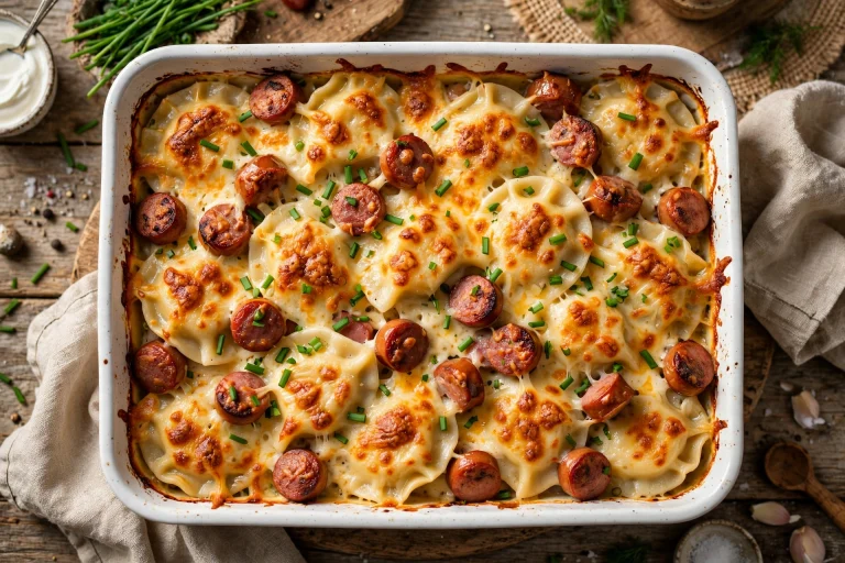 Easy Pierogi Casserole with Kielbasa