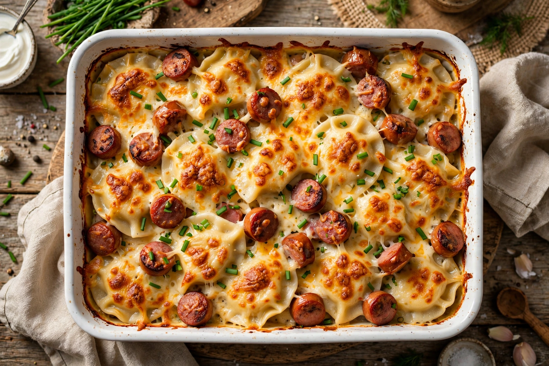 Easy Pierogi Casserole with Kielbasa